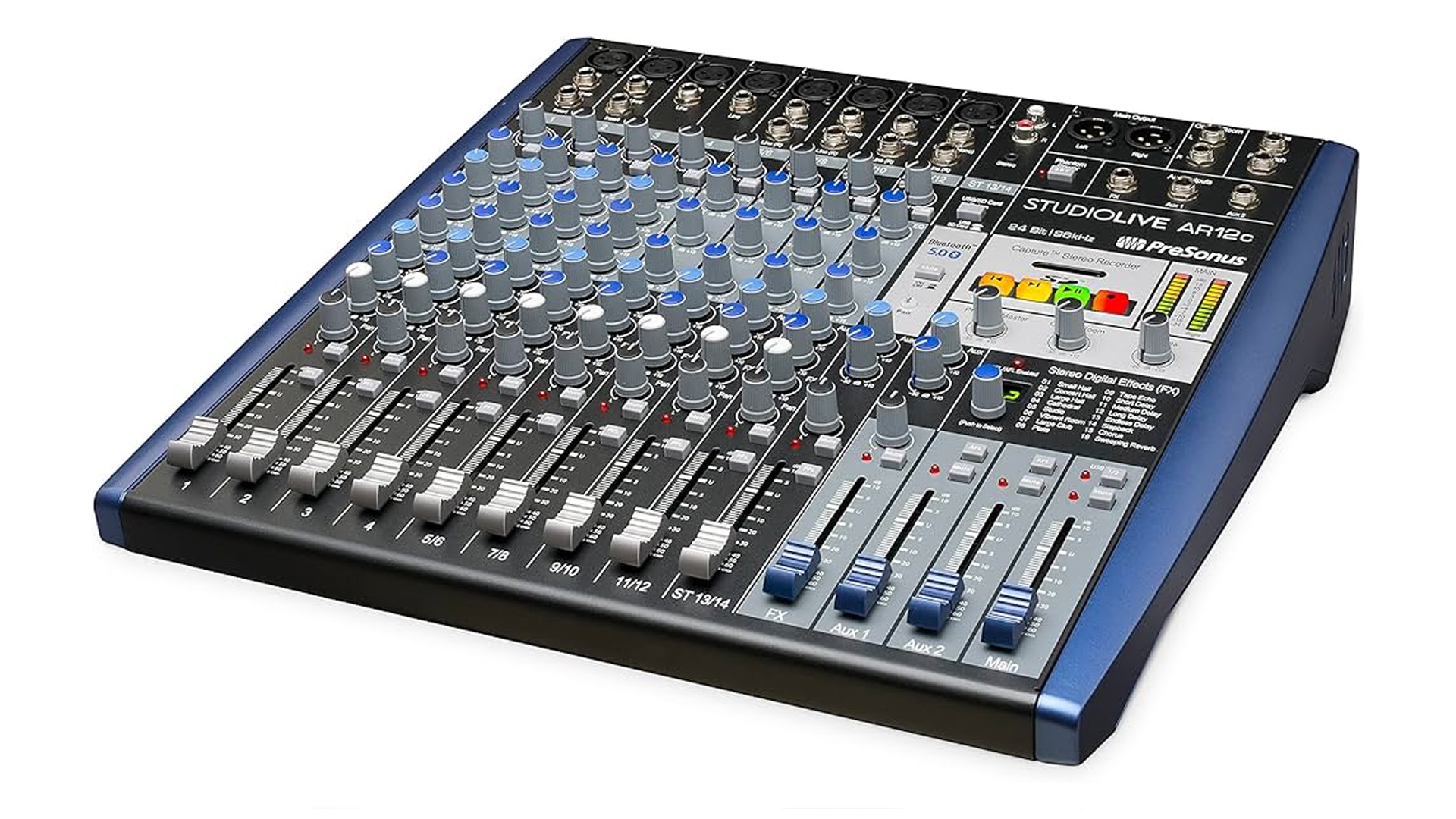 A close up photo of the Presonus StudioLive AR12c mixer